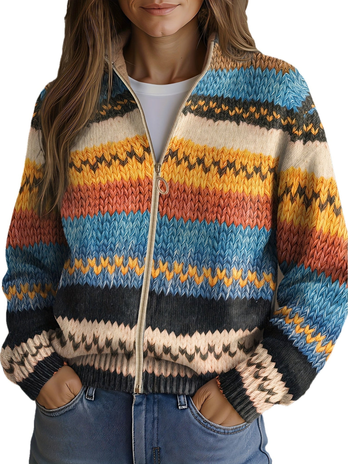 Yseult | Cárdigan de punto zigzag multicolor