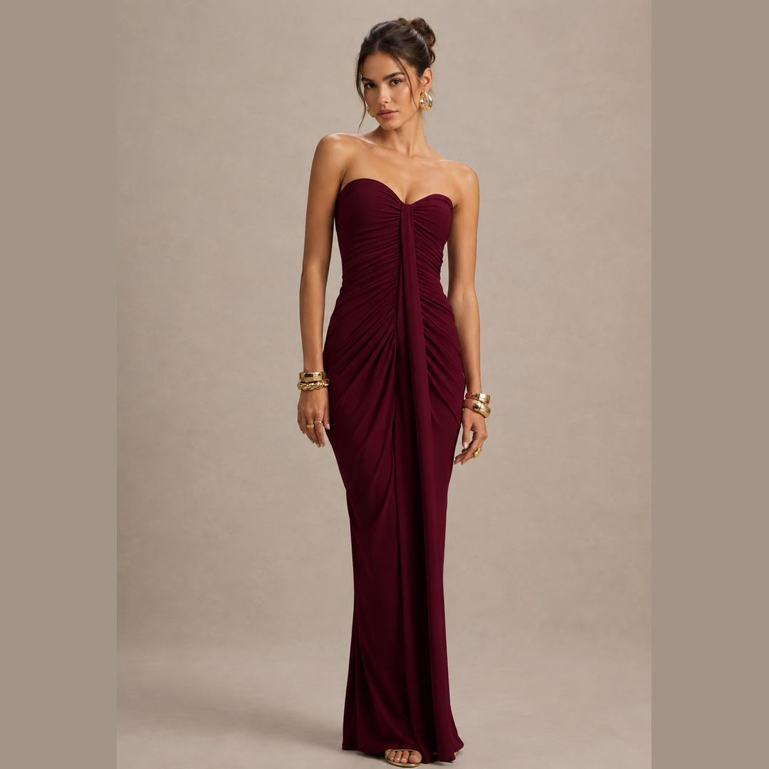 Vestido Tubo Plisado Fruncido sin Tirantes