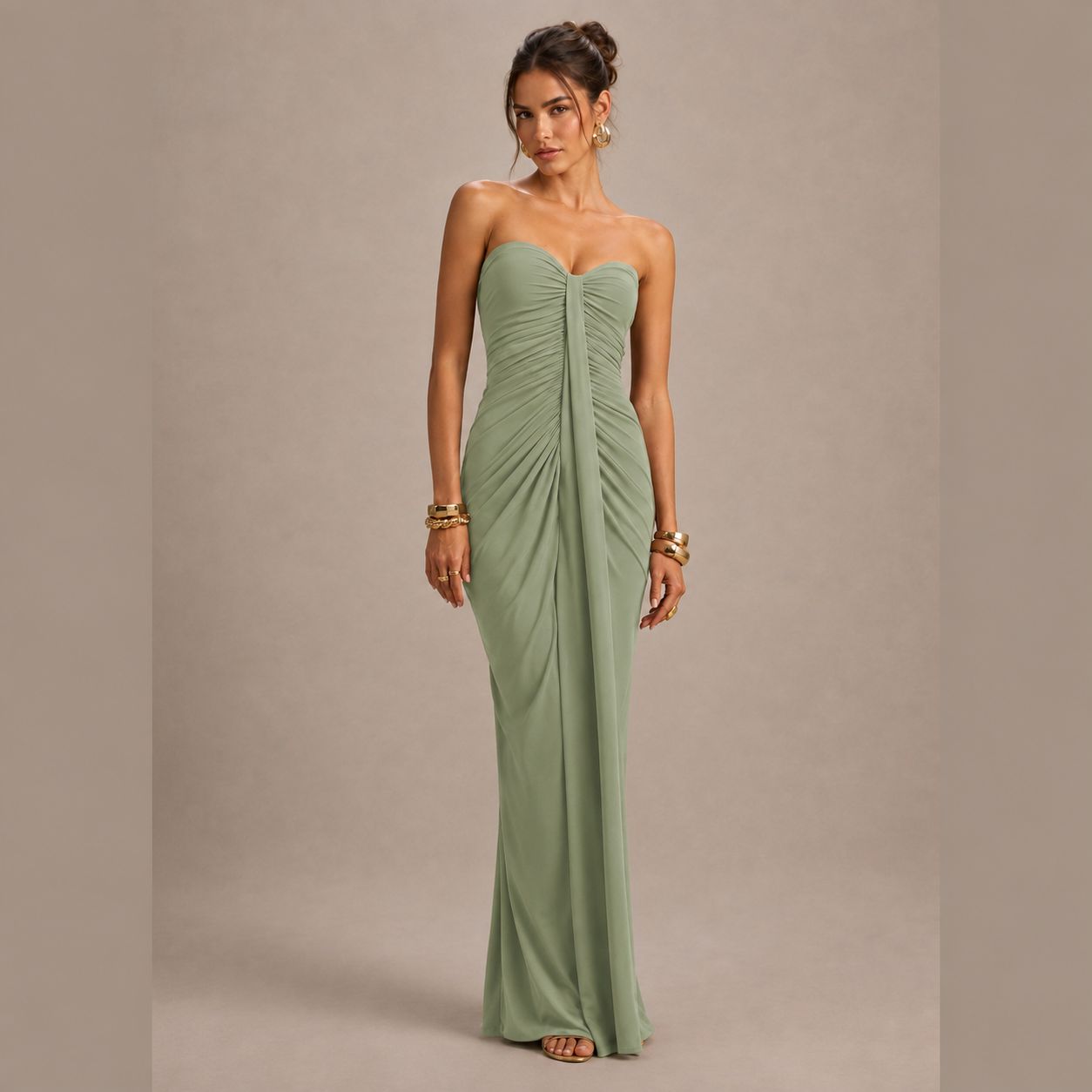 Vestido Tubo Plisado Fruncido sin Tirantes