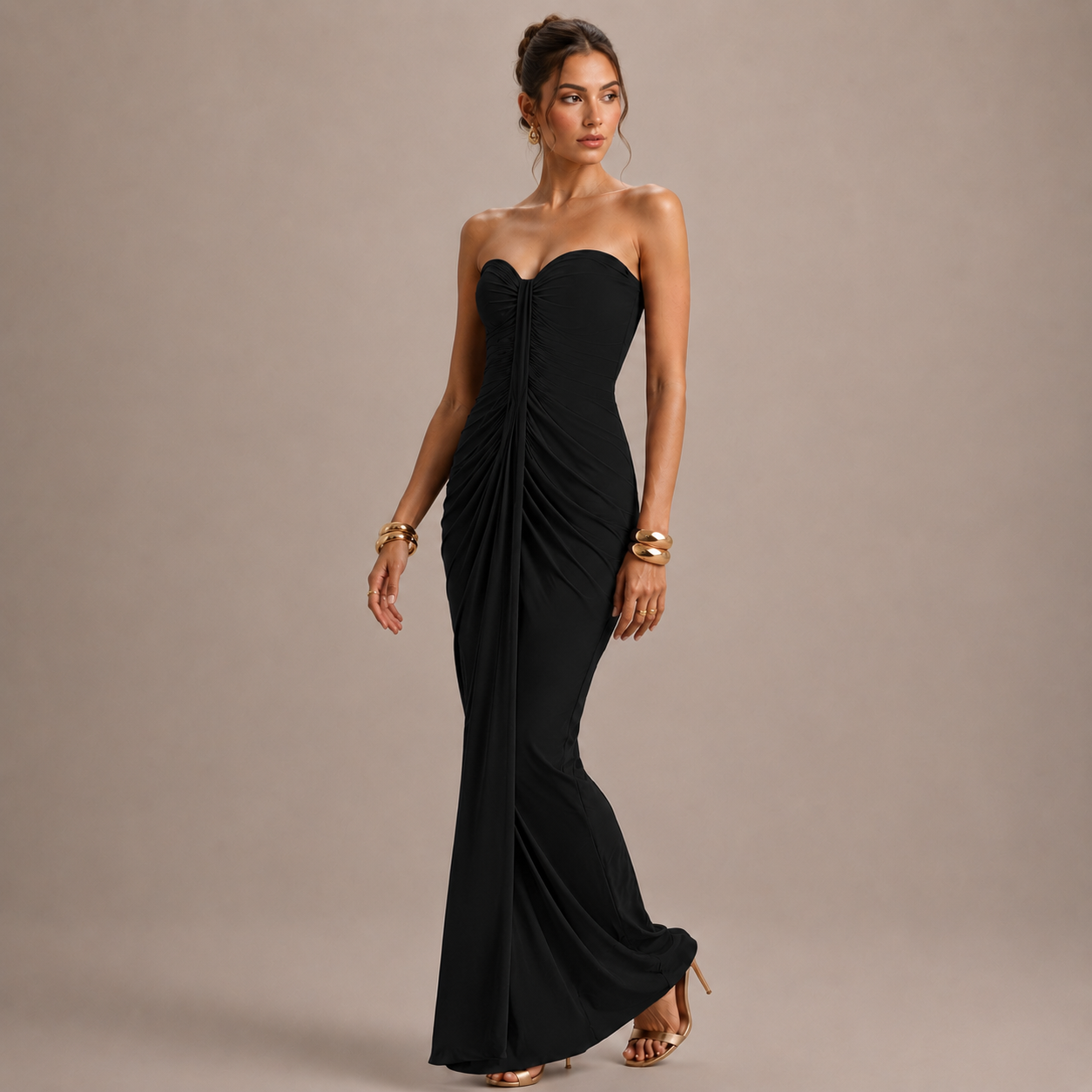 Vestido Tubo Plisado Fruncido sin Tirantes