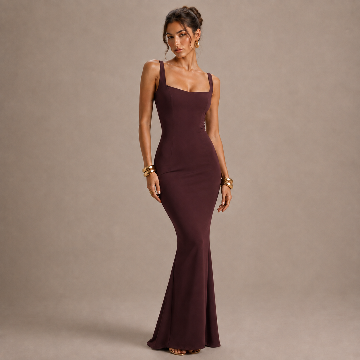 Vestido plisado liso con tirantes