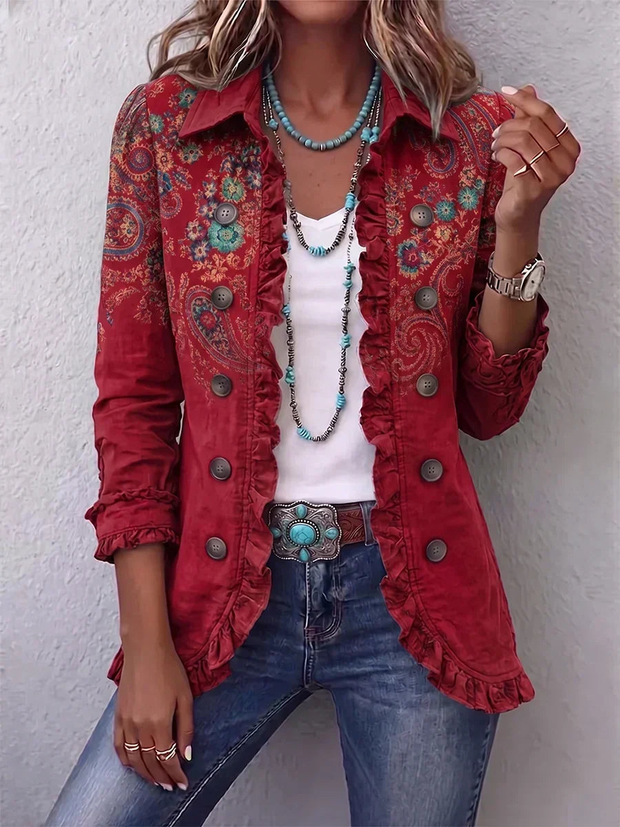 Fayrene | Chaqueta boho con volantes estampado cachemir