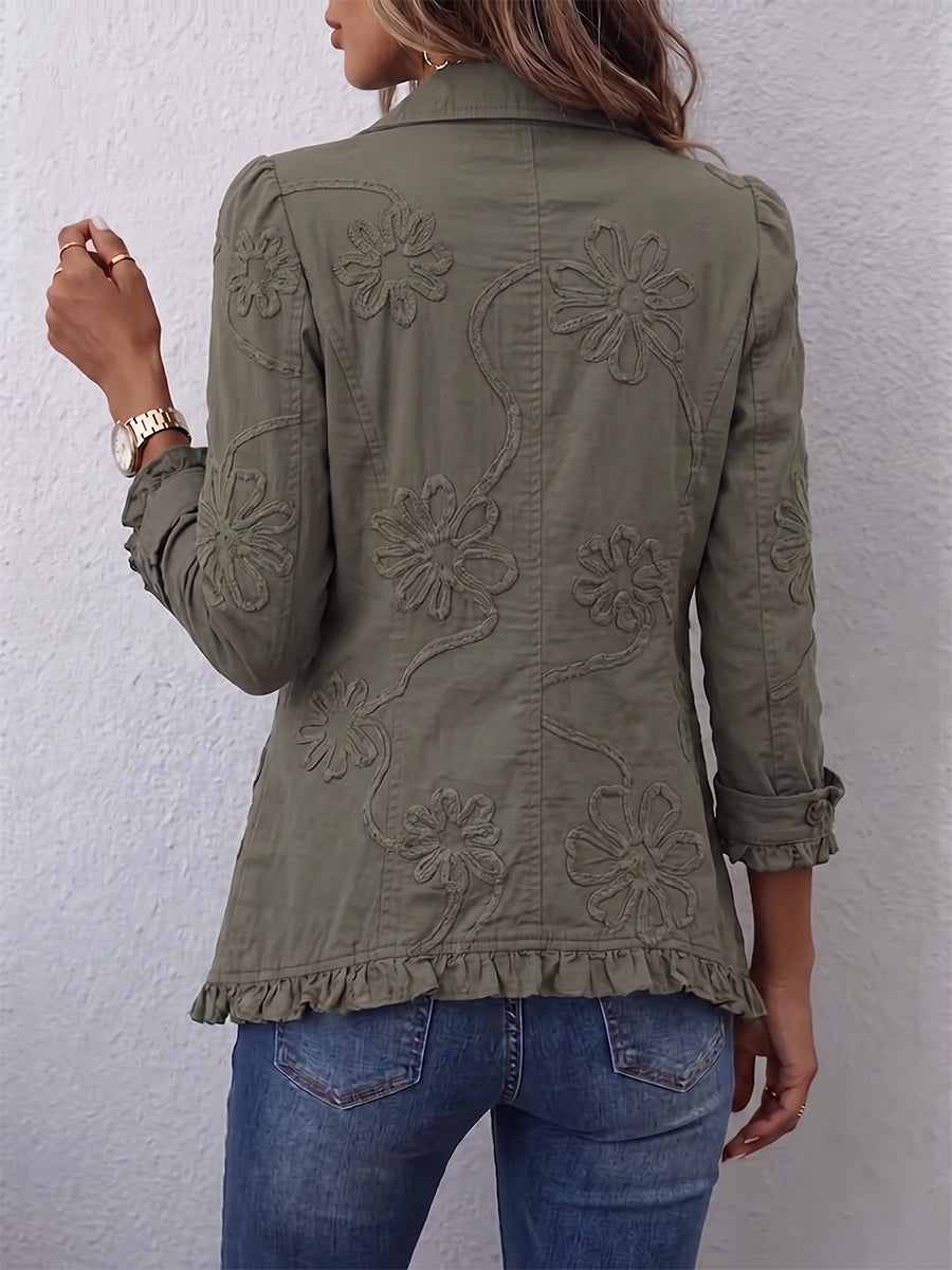 Kamberly | Chaqueta boho con bordado floral y volantes