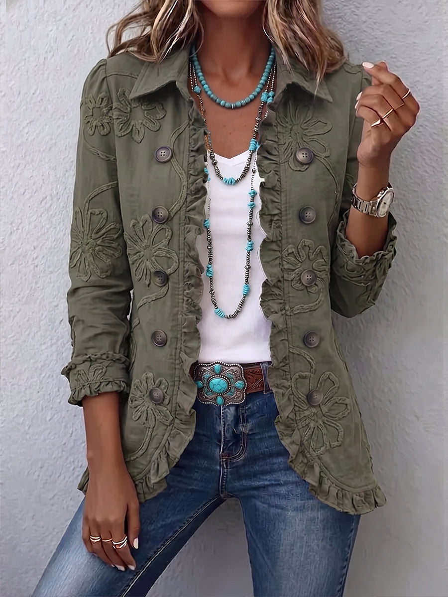 Kamberly | Chaqueta boho con bordado floral y volantes