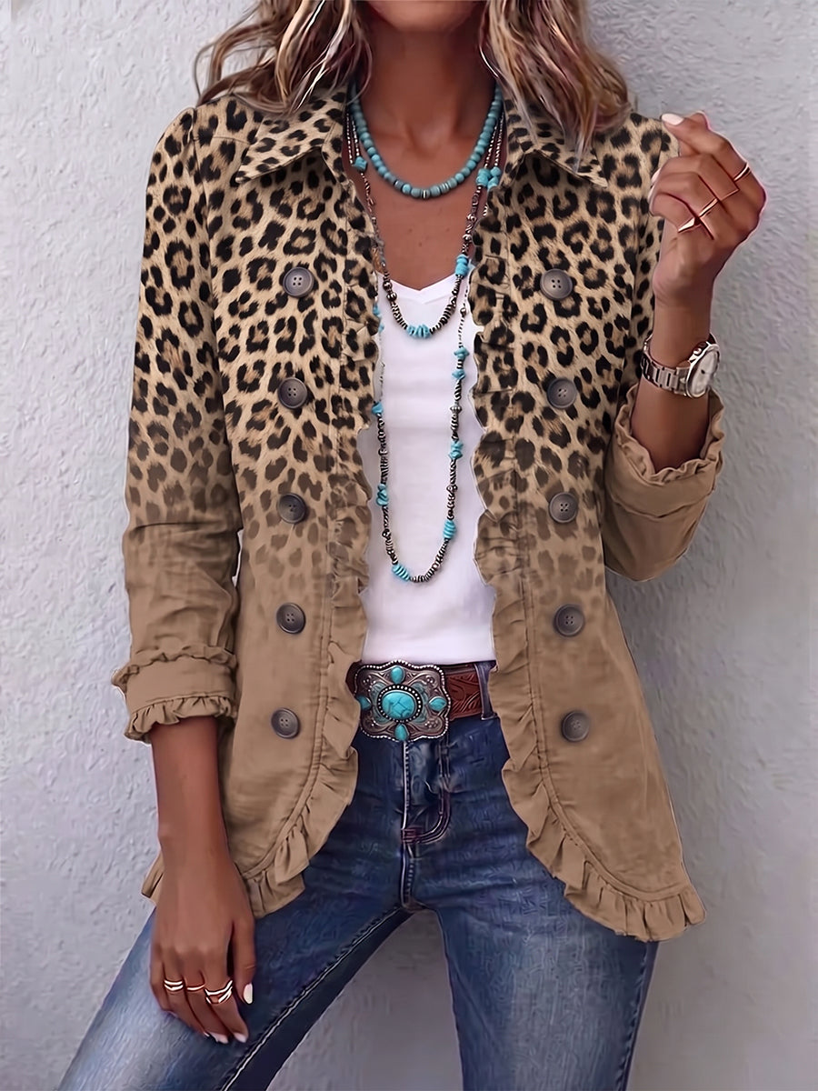 Tawny | Chaqueta con volantes leopardo degradado