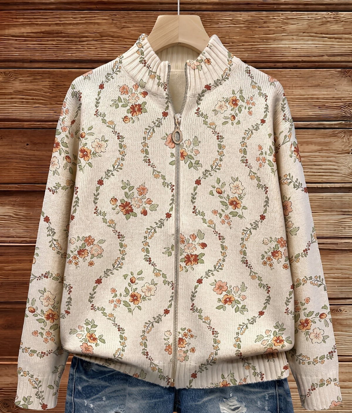 Persephone | Cárdigan con cremallera floral crema