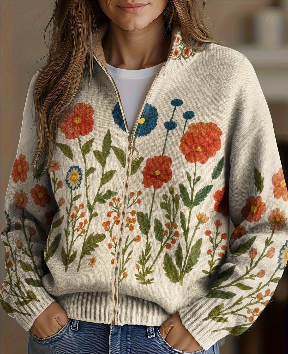 Wrenna | Cárdigan con cremallera flores silvestres